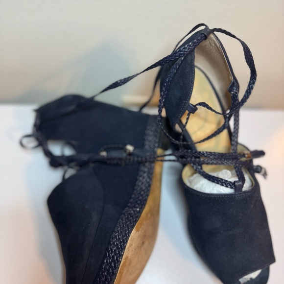 Michael Kors Navy Blue Wedge Suede Navy Blue with Straps Size 10 - Picture 5 of 10